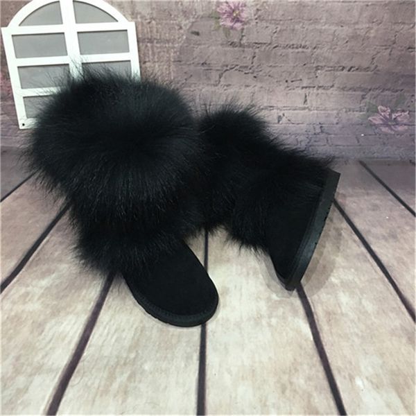 

new arrival 2020 non-slip fox skin winter shoes geniune natural leather female snow boots, Black