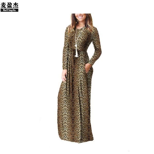 

leopard spring 2020 new large fashion print dress, Black;gray