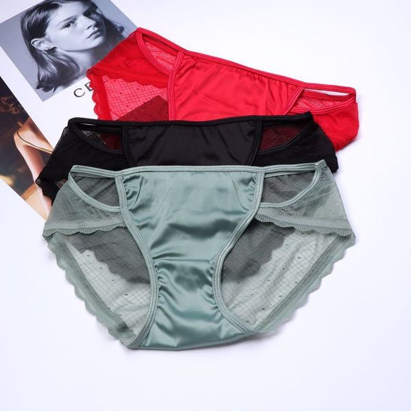 

f065 satin lace underwear female hollow out youth fashion girl temptation hip briefs, Black;pink