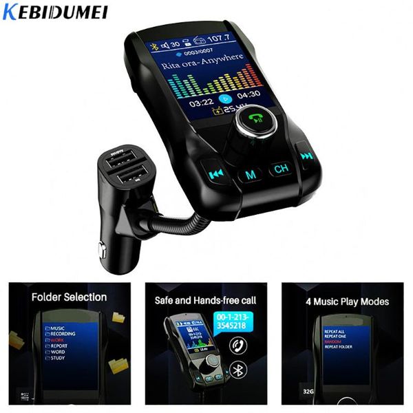 

radio kebidumei wireless bluetooth car fm mp3 audio transmitter hands350 rotatable with 5v 2.1a dual usb charge color screen