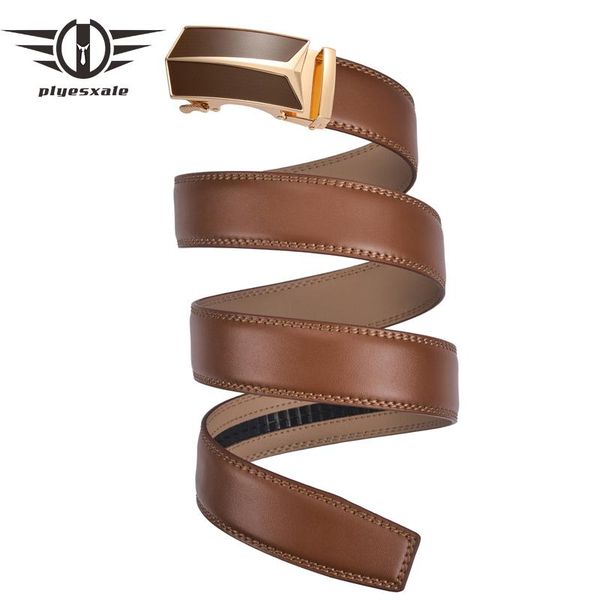 

plyesxale luxury brown leather belt for men fashion ratchet belts with automatic buckle formal business dress strap male b128, Black;brown