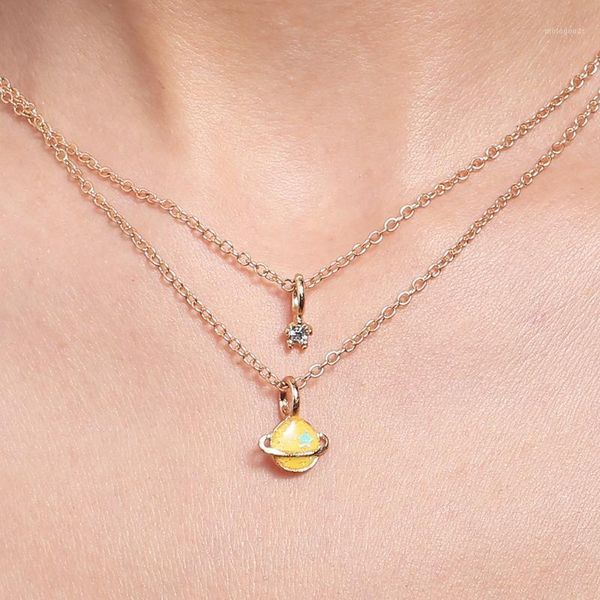 

chokers european and american ins wind fashion planet necklace multilayer clavicle trendy street shooting wild female1, Golden;silver