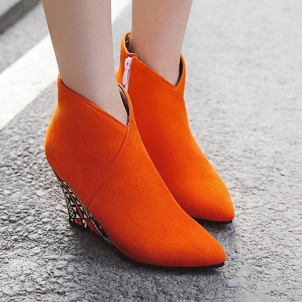 

boots autumn winter women camel side zip flock ankle bare wedges for heel slip on ladies short tube shoes boot #0822, Black