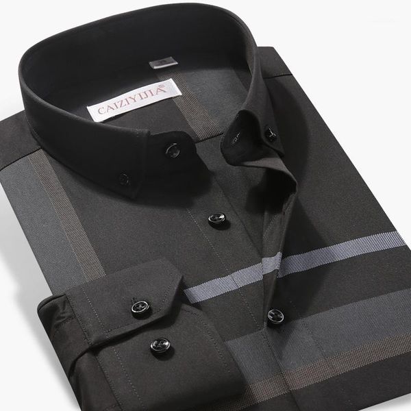 

men's fashion long sleeve plaid checkered dress shirts comfortable standard-fit button down casual striped work shirts1, White;black