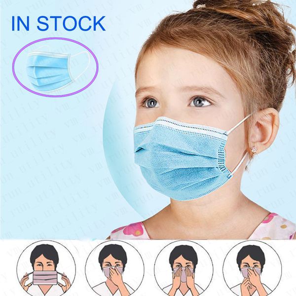 

3-12 years children 3 layers filter disposable safety mouth masks anti spit kids protection comfortable wear mask, Black