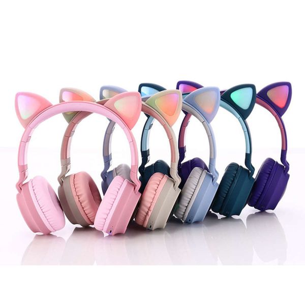 

led light cat ear wirels bluetooth headset card radio 2020