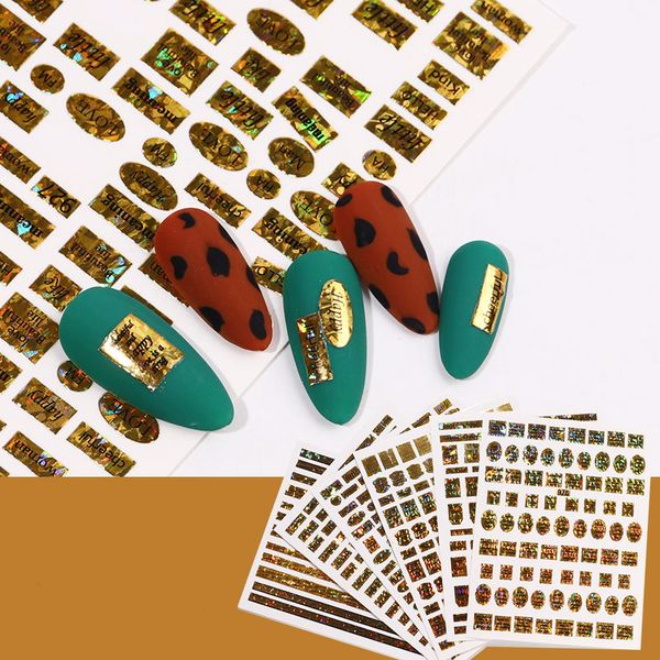 

new designs nail stickers set laser bronzing nail art transfer decals sliders 3d accessories manicures decoration set, Black