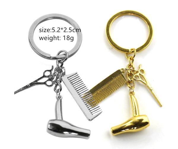 

china factory new tide tv surranding accessories promotional gift alloy hairdressing scissors hairdryer comb car keychain, Silver