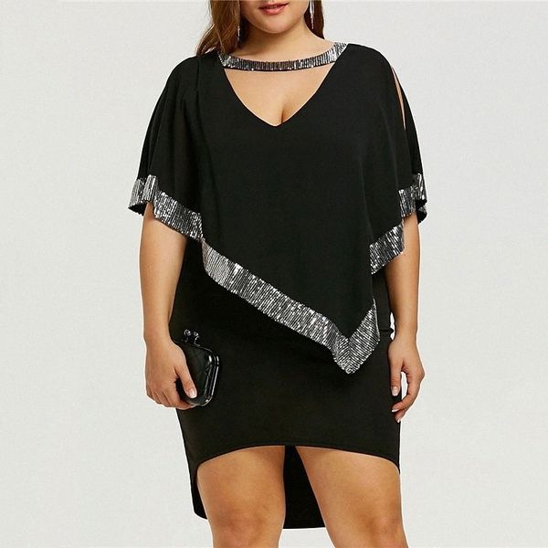 

women's plus size a line dress striped v neck sequins short sleeve summer casual short mini dress causal daily dress a6y0#, Black