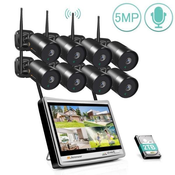

jennov wireless surveillance system kit 5mp hd wifi home security 12 inch lcd monitor outdoor video camera set1