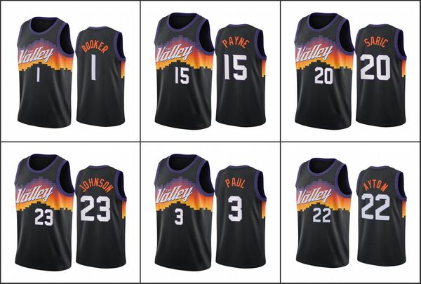 

phoenix suns men devin booker chris paul deandre ayton cameron payne black city edition the valley 2020-21 jersey
