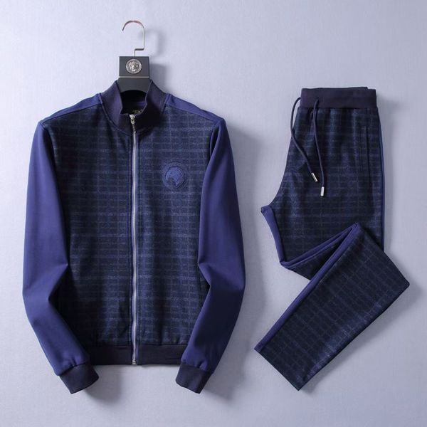

billionaire sportswear set men 2021 winter thick new casual comfortable cotton zipper outdoor embroidery plaid big size -3xl, Gray