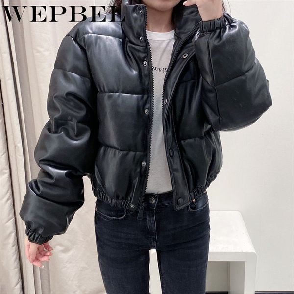 

winter thick warm short parkas women fashion black pu leather coats women elegant zipper cotton jackets q1210