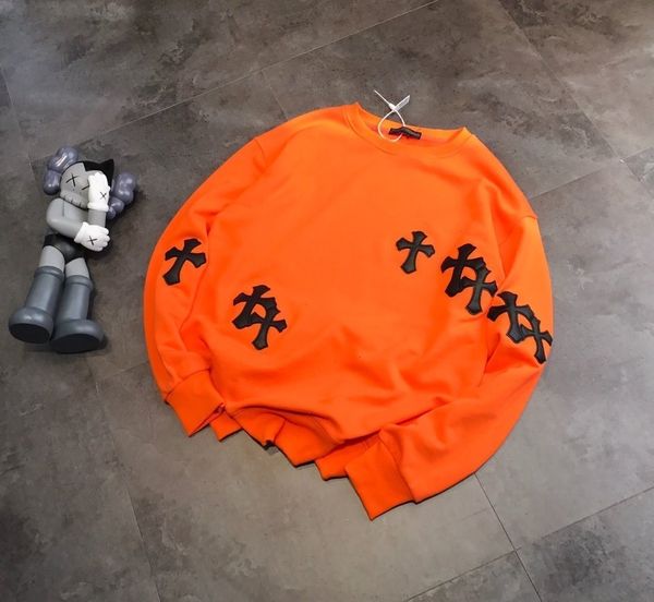 

autumn outlet winter new orange collage cross sanskrit men's women's vests loose and thin, casual street lovers' fashion, Black