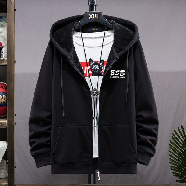 

autumn winter extra size men's zipper cardigan sanitary wear with plush and thick hoodie fat loose cotton coat tide, Blue