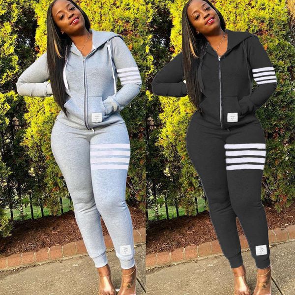 

b3118 autumn / winter women's printed solid color suit personalized sportswear two piece set, Gray
