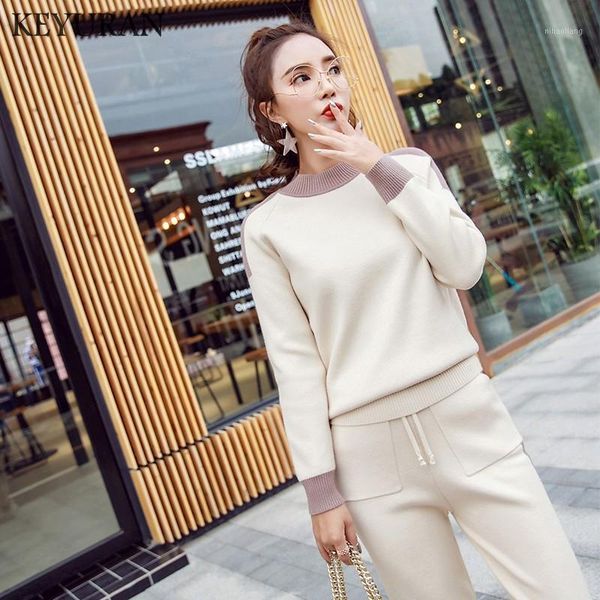 

2020 new autumn women knitted set sweatshirts pullover harem pants knitting sets casual knit suits 2 pieces sets pants1, Gray