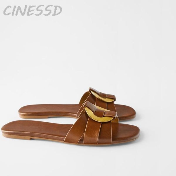 

slippers 2021 summer women brown buckle sandals female flat outside slides casual fashion slippers1, Black