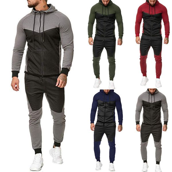 

men sweatsuits contrast color mens tracksuits 2020fw jacket + joggers running outerwear men's outfits active sport sets, Gray