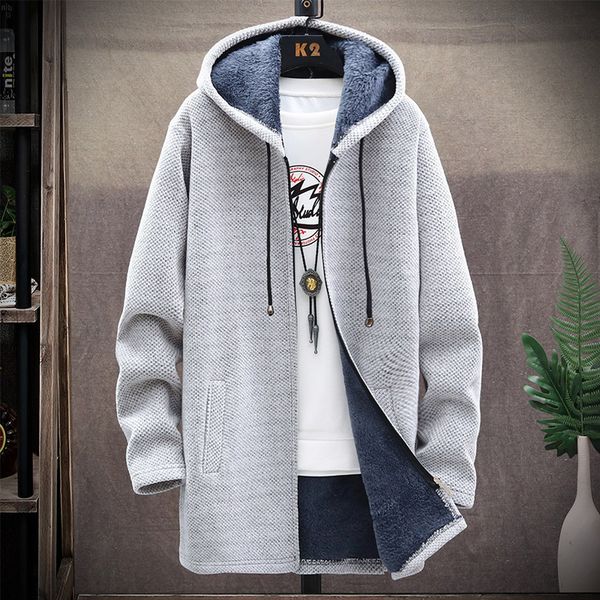 

men's wool blends men's sweater fleece cardigan winter jacket men's slim sweater winter long hooded sweater thick warm coat 2, Black