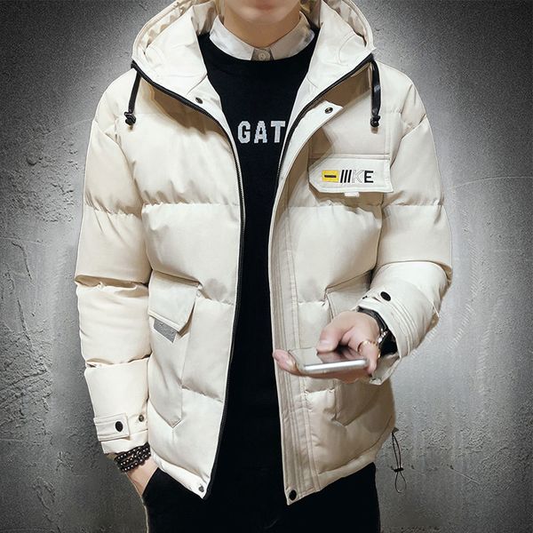 

men's winter cotton quilted puffer thick warm hoodie with large casual pocket open-air jacket coat, Black;brown
