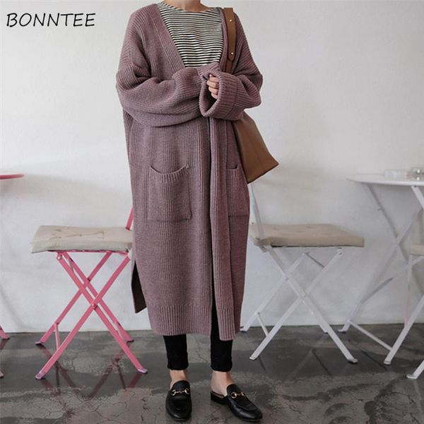 

women's knits & tees cardigans women long sleeve loose knitted females solid sweaters elegant korean style womens sweater warm trendy c, White