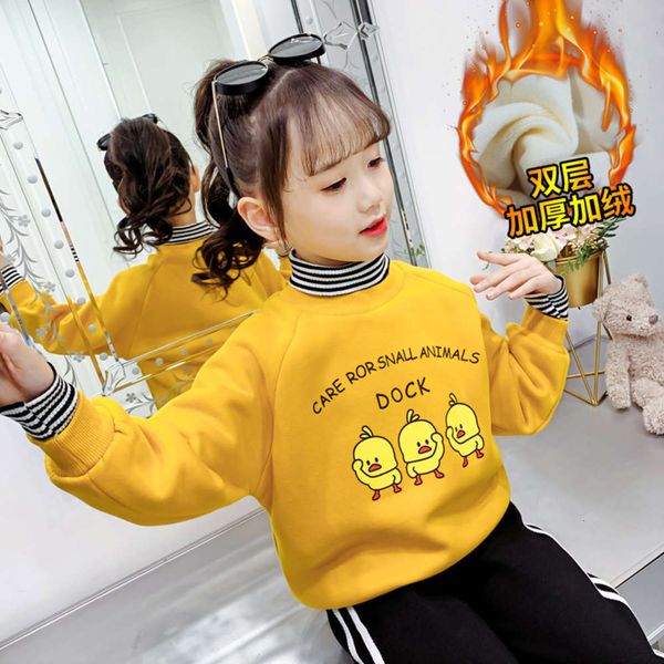 

plush thickened girls' warm sweater middle children's and primary school students' wide cartoon round neck foreign sle lovely, Black
