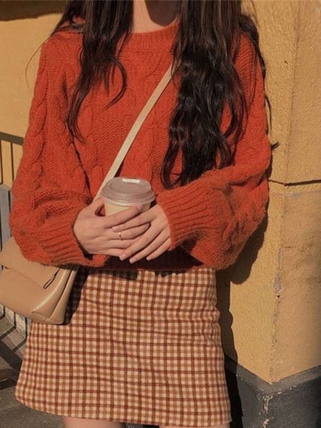 

crew neck sweater suit 2020 new women's winter style languid long sleeve junior versatile hip wrap skirt, Black