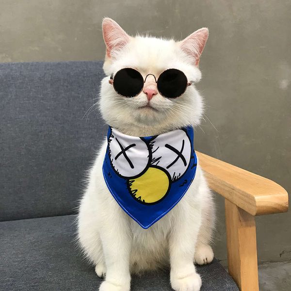 

dog cat saliva towel small and medium sized dog and cat collar decoration pet products triangle scarf bib cute, Blue;gray