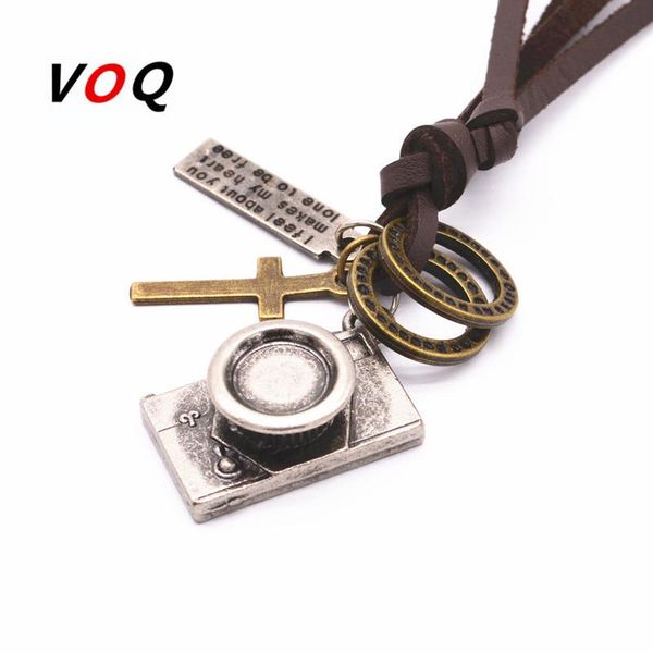 

vintage camera pendant for women man friend leather necklace jewelry, Silver