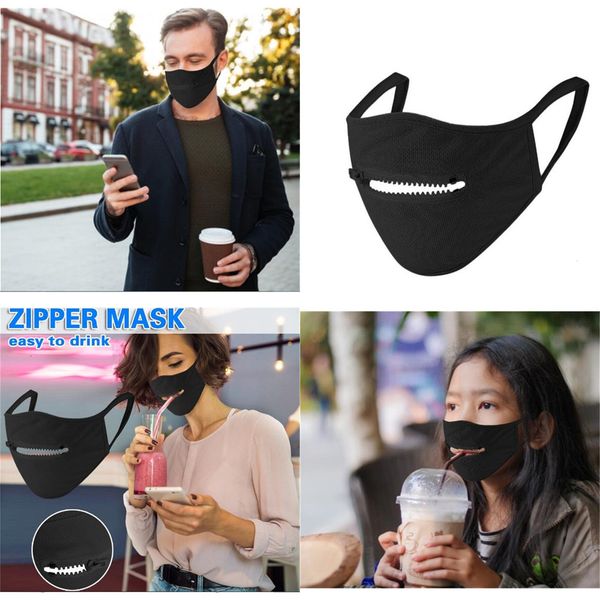 

4wa1to creative face mask zipper design easy drink washable reusable covering protective designer masks dhl fast shipping