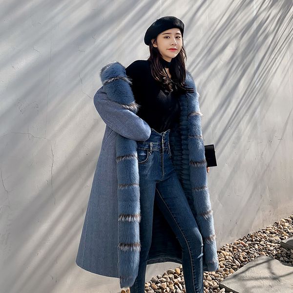 

thickening ladies winter natural fox fur jacket double-sided woman's luxury coat parka outerwear female streetwear 94o1, Black