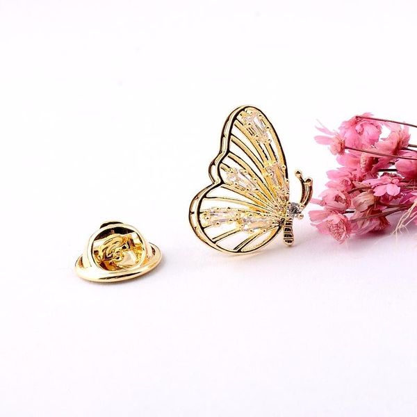 

classic elegant gold color hollow 3d butterfly shape cz brooches for men women alloy shawl cardigan collar pins accessories, Gray