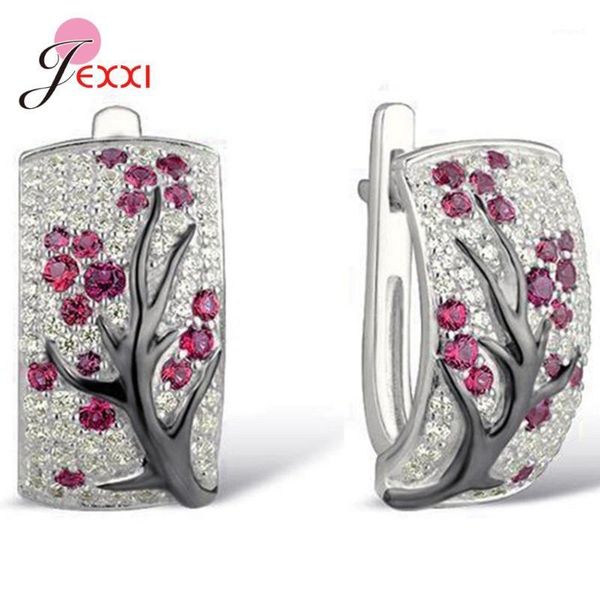 

hoop & huggie colorful cubic zirconia earrings for women 925 sterling silver plant plum flower women/girls fashion jewelry1, Golden;silver