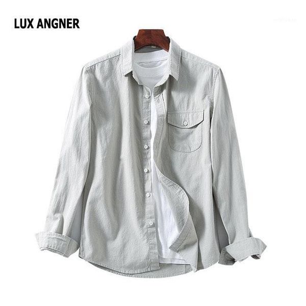 

lux angner mens denim shirt 2020 summer fashion long sleeve cotton shirt men casual loose breathable shirts male clothing1, White;black