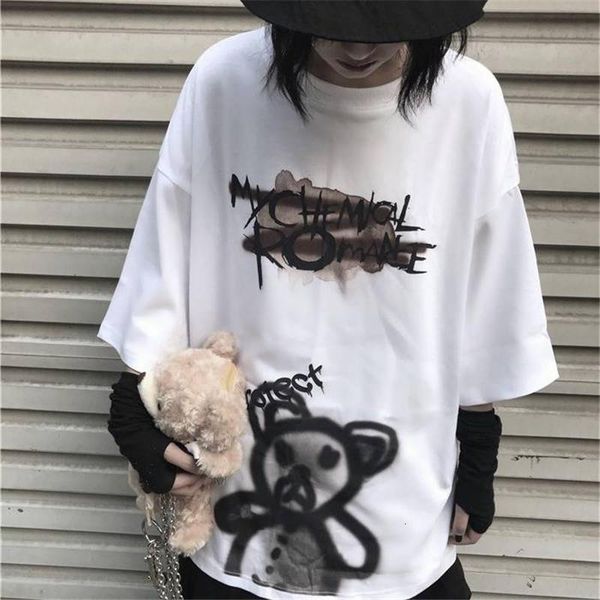 

korean hip hop tshirt streetwear women funny punk short sleeve couple t shirt summer ladies bear print t shirt girl, White