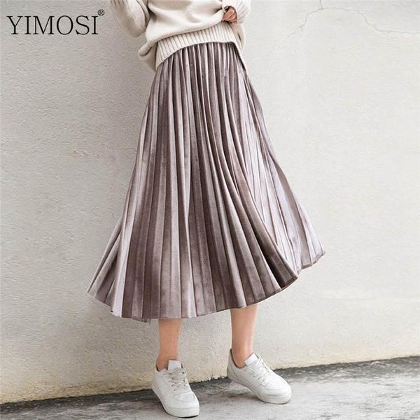 

skirts 2021 autumn winter high waisted skinny female velvet skirt lady elascity pleated casual midi party plus size, Black