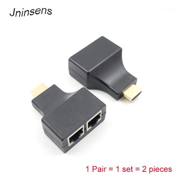 

audio cables & connectors 2 pcs/set to dual ports rj45 network cable extender over by cat5e/cat6 1080p for hdtv hdpc ps3 stb 30m1