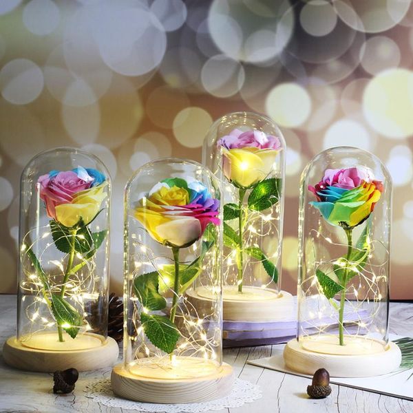 

decorative flowers & wreaths artificial flower led lamp multicolor rose glass bulb gold flask soap valentine's day gift for christmas p