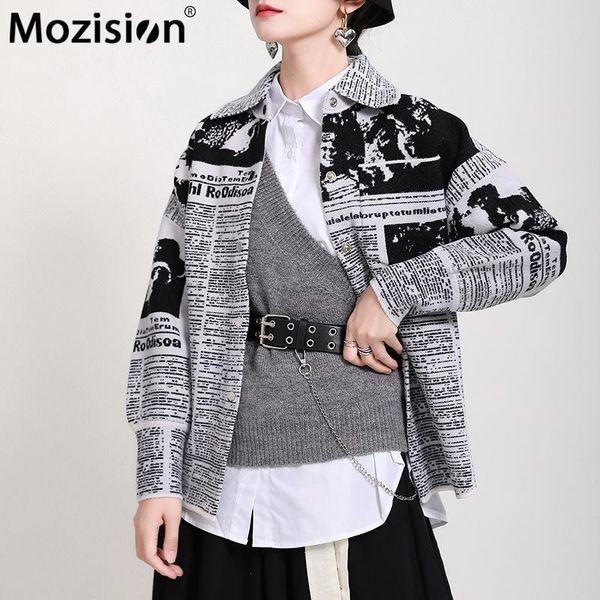 

women's jackets mozision letter print jacket women turn-down collar full sleeve single breasted coat female winter streetwear loose coa, Black;brown
