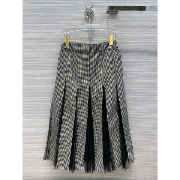 

quality 10.16 2021 high autumn new women plaid patchwork mesh pleated long ladies vintage fashion slim skirt y1214, Black