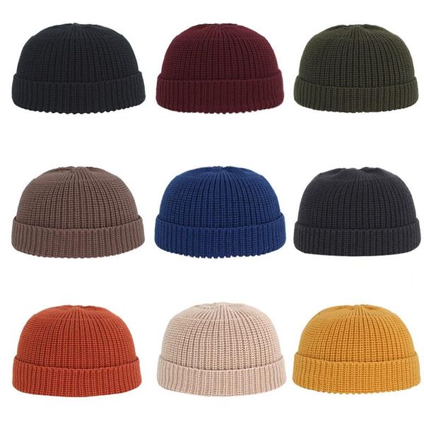 

beanies hip hop beanie skull cap street men brimless hats knitted hat women winter cuffed short solid pumpkin portable melon caps