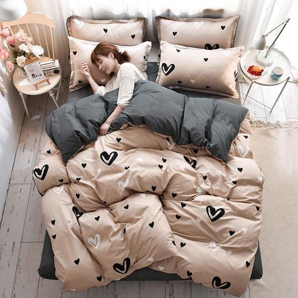 

sanded printed bedding bed four-piece set aloe cotton bed sheet hat  bedding set