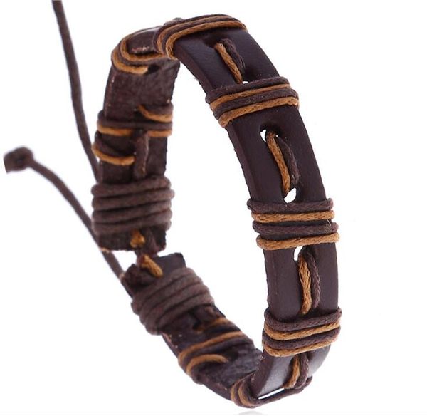 

man woman bracelet 11mm 100% genuine leather bracelet nightclub hip hop hand woven cowhide wax thread bracelet, Black