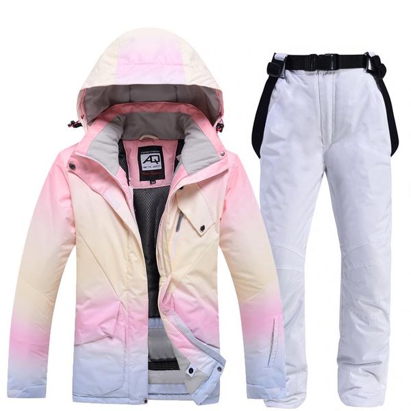 

skiing jackets -30 rainbow colorful women's ice snow wear snowboard suit sets waterproof winter clothing costume + pant girl's