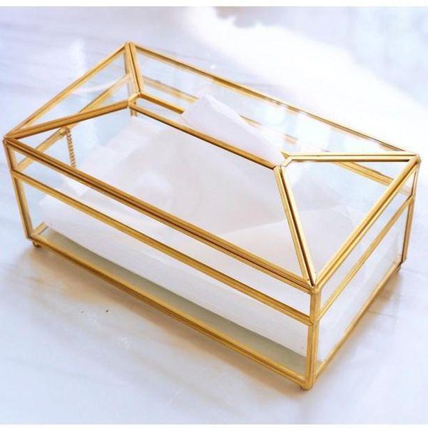 

nordic creative glass tissue box ins gold metal waterproof luxury brass napkin box paper living room home decor gift ideas fh0751