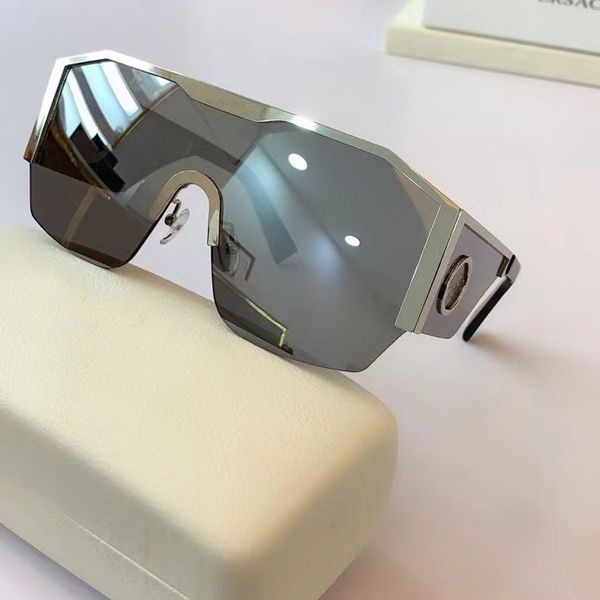 

large shield sunglasses 2220 silver/grey mirror silver lens sun glasses men party sunglasses with box, White;black