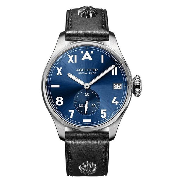 

wristwatches swiss agelocer tritium gas luminous watch business men's luxury simple men male 316l steel retro watches, Slivery;brown