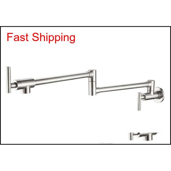 

shipping brass brushed nickel in wall mounted 1/2" pot filler folding 2 handles single only cold kitchen faucet water cold tap bth9y