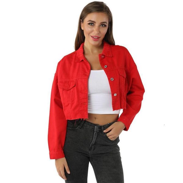 

black red jean denim jacket outwear turn-down-collar women short coats loose female blue feminine fashionable cloth 2020, Black;brown
